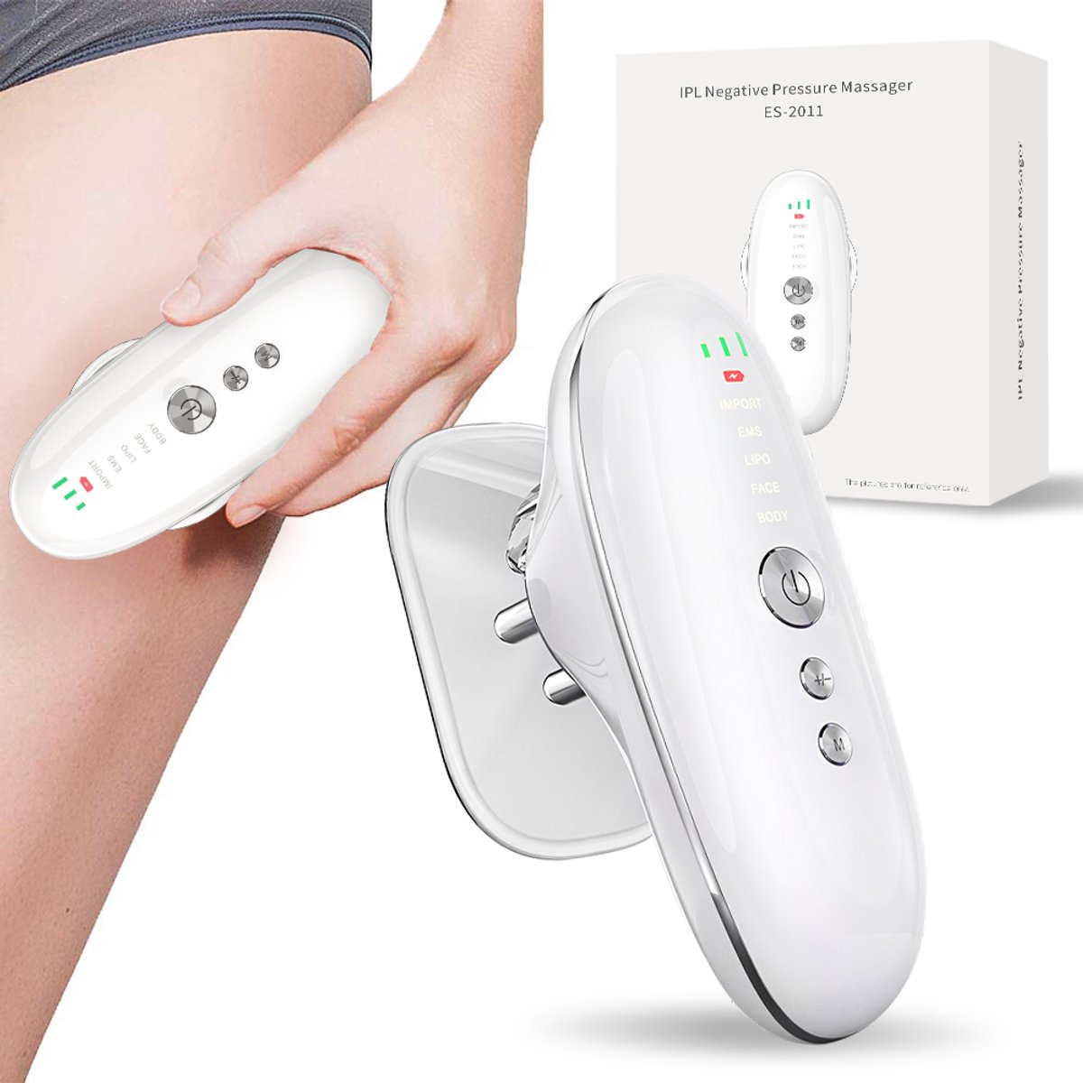 FOSMET Cellulites Apparaat - 3-in-1 Anti-cellulitis Massage apparaat – Elektrisch Cupping & Gua Sha Apparaat – Rood & Blauw Licht – Full Body – Voor Buik, Benen, Armen & Billen - wit