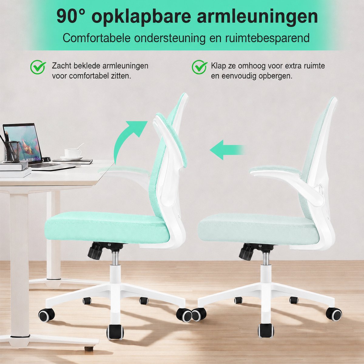 Durrafy Ergonomische Bureaustoel met Lendensteun - Groen - afbeelding 2