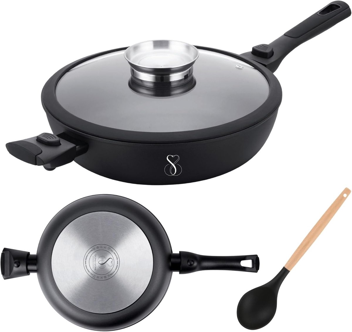 Braadpan met Antiaanbaklaag - Zwart - Professionele Kookpan van Inductiestaal - Voor Gezond Koken