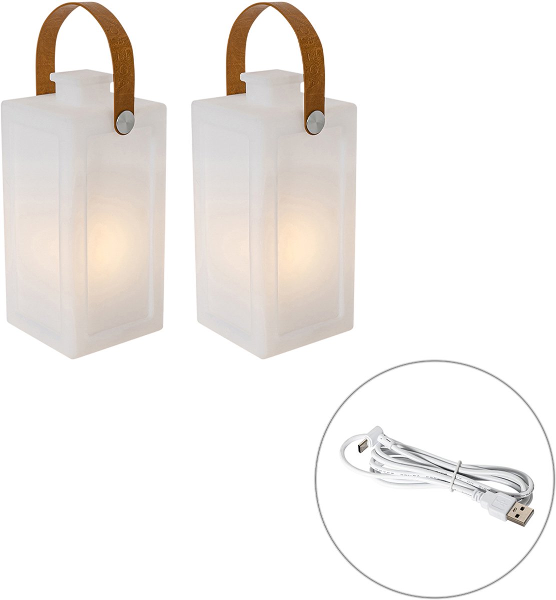 Qazqa design oplaadbare, snoerloze, rechargeable lamp voor in de tuin - Stard - wit, 43cm, IP44, rechthoekig, in set van 2.