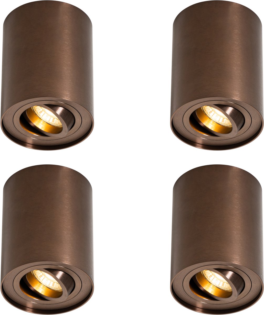 Qazqa spot - 105897 - donkerbrons , max. 10W, geschikt voor led, 9.7cm, ideaal als keuken en woonkamer lamp, in set van 4.