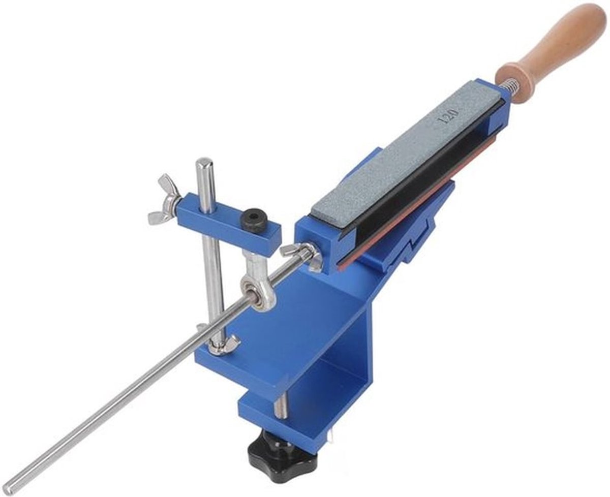 Messenslijpset 360° Rotatie - Professionele Slijper met 15° Vaste Hoek - 6 Slijpstenen - Aluminiumlegering - Roestvrij Staal 304 - Duurzaam en Efficiënt - Messenslijper