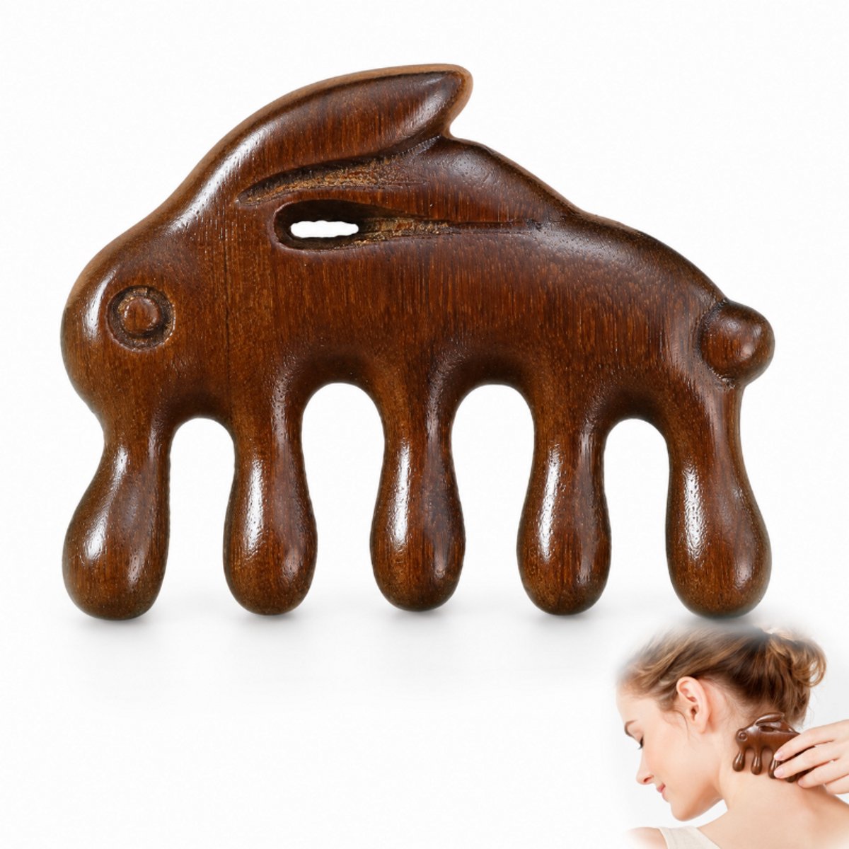 Houten Massagekam met Brede Tanden - Sandelhout Hoofdhuid Massager en Gua Sha voor Lichaam - Compact - 8x6 cm