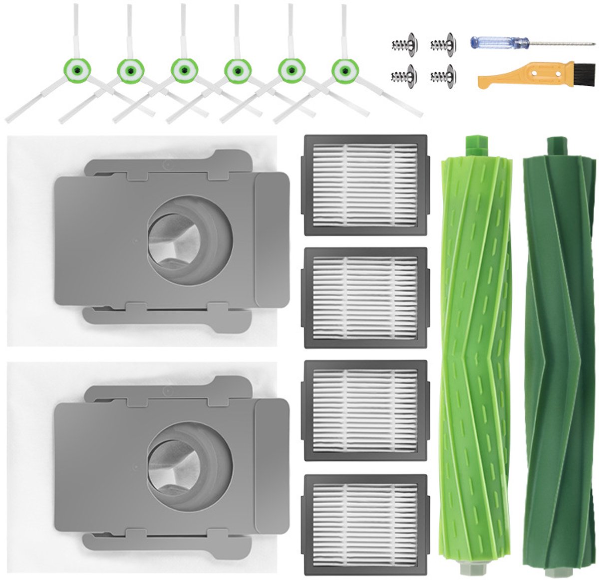 Geschikt voor iRobot Roomba i7 i7+ i3 i8+ E5 E6 robotstofzuiger accessoirekit: hoofdborstel, filter, stofzak, zijborstels, 17-delige vervangingsset