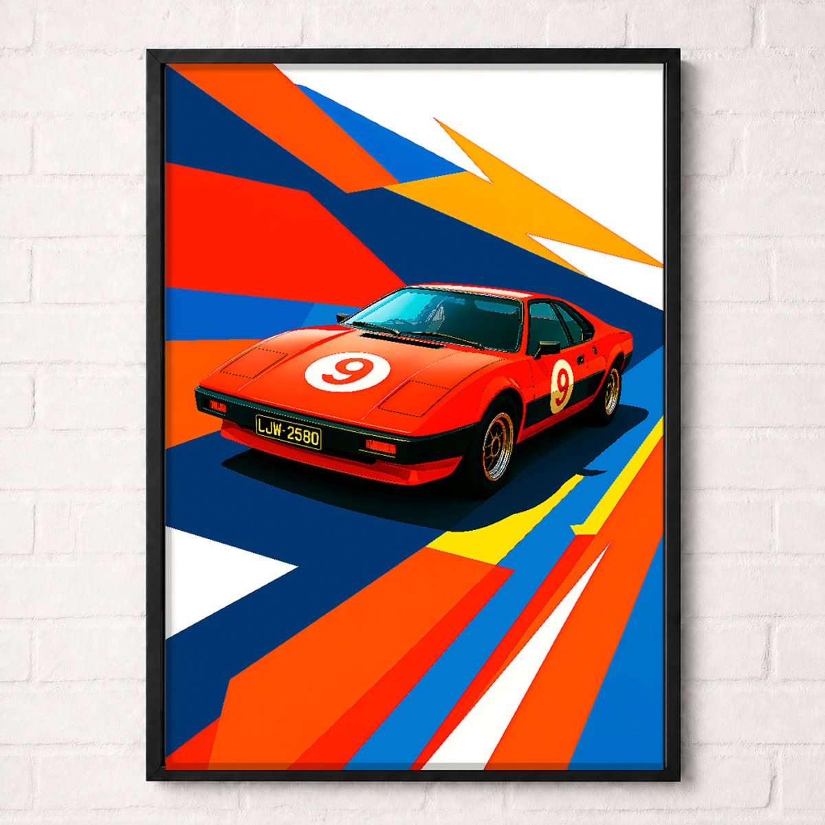 Raceauto Poster - Rode Klassieke Raceauto Nummer 9 - Classic Racing Collection - Posters voor Autoliefhebbers - A2+ 43,2 x 61 cm