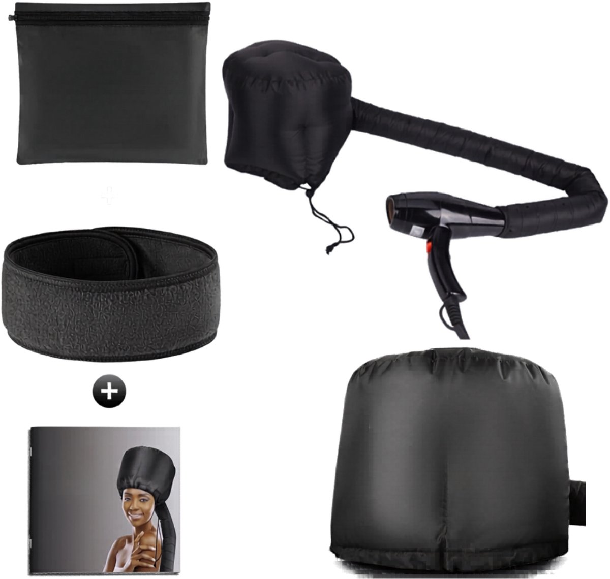 KIRA® Droogkap - Hair Dryer Bonnet - Haardroger Kap voor Krullen - Zwart - 7cm x 5cm x 1cm