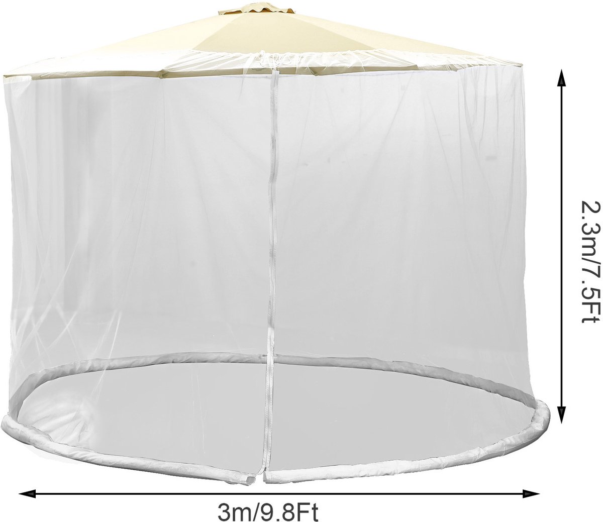 Parasol Klamboe – 300 x 230 cm – Muggennet – Voor Parasol 250-300 cm – Tuin