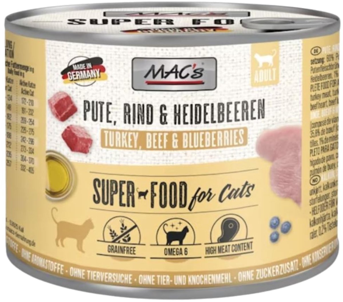 Solidchoice - Natvoer voor Katten met Kalkoen, Rundvlees & Blauwe Bessen, 6 x 200 g