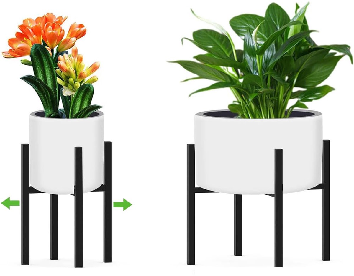 Famanu – Verstelbare plantenstandaard van metaal, zwart, voor binnen en buiten, bloemenstandaard met instelbare breedte van 24 - 36 cm, perfect voor verschillende bloempotten