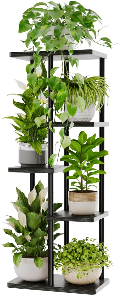 Famanu – Hoekplantenstandaard voor binnen, 5 etages, zwarte metalen plantenplank voor meerdere planten, bloemenstandaard voor patio, tuin, hoek, balkon en woonkamer