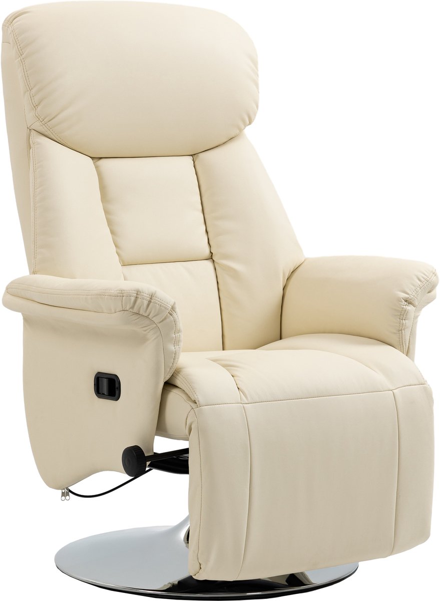 Homcom Relaxstoel-Kunstleer, Staal-80L x 78B x 109H cm-Crèmewit