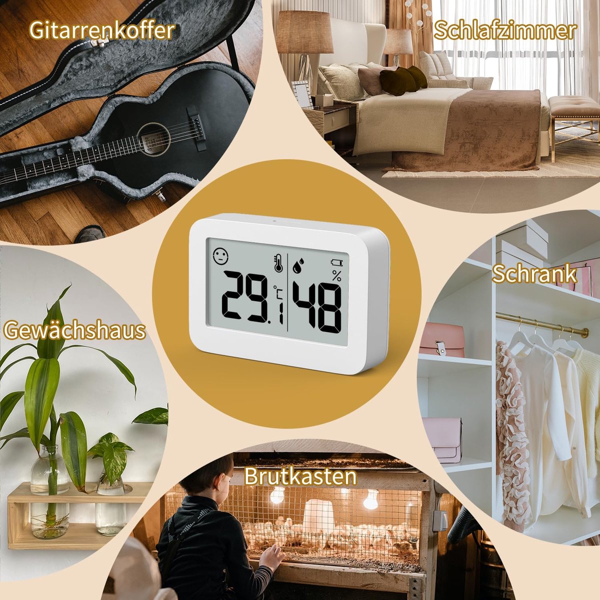 carmdering - Mini Hygrometer Digitale Thermometer - Mini Vochtmeter - Binnenklimaatmeter - Temperatuur En Vochtigheid Meten -Duurzaam ABS Kunststof - Compact En Draagbaar Ontwerp - 1 Stuks