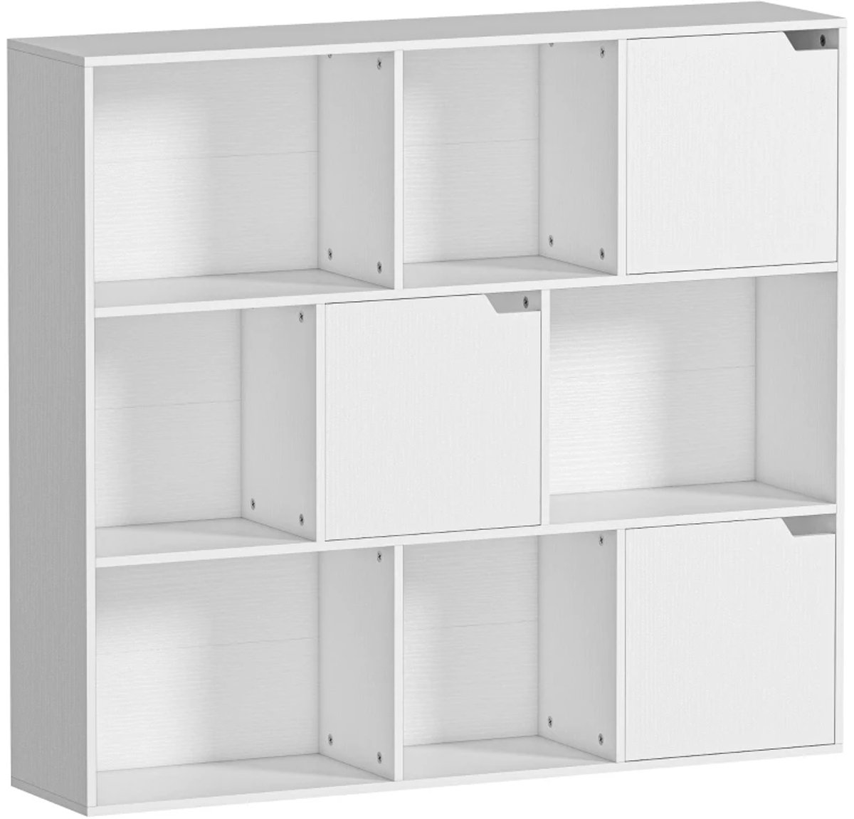 Opbergkasten - Boekenkast met 9 Vakken, 3 Deuren en 6 Open Planken - Voor Woonkamer en Slaapkamer - Spaanplaat - Wit
