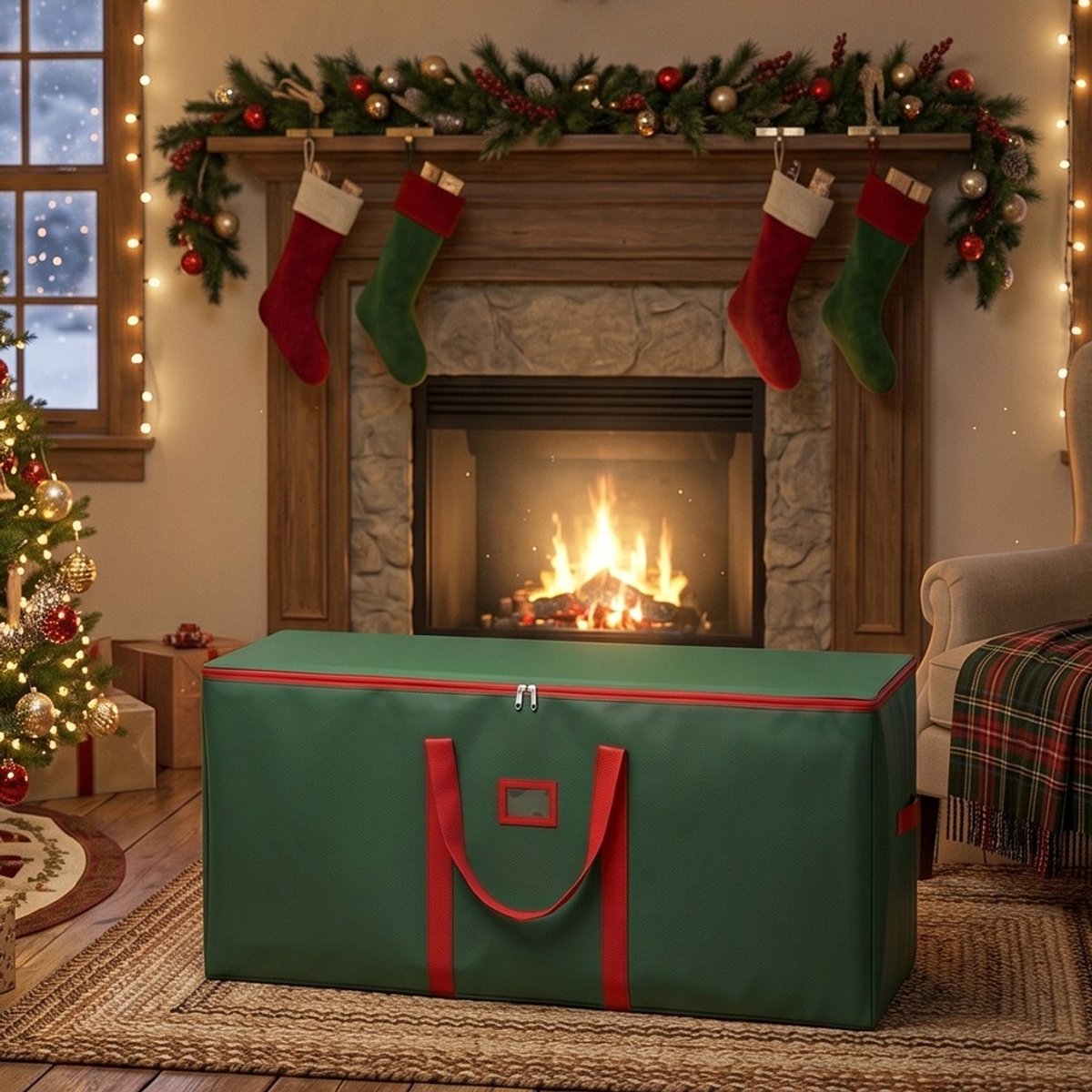 Kerstboom Opbergtas Groot – Kerstboom Bewaartas Oxford Stof – Beschermhoes met Ritssluiting & Versterkte Handgrepen – Voor Kunstkerstboom Kerstdecoratie Opslag – Groen – 122x38x51cm – 1 Stuk