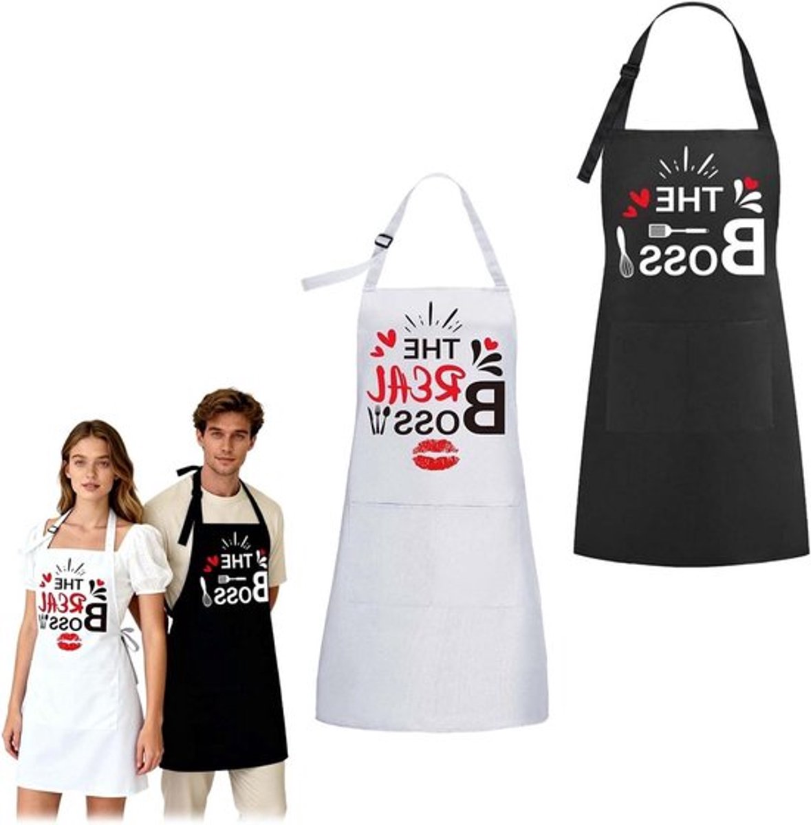 Set van 2 Waterdichte Keuken Schorten voor Mannen en Vrouwen, Perfect als Cadeau voor Bruiloft, Verloving en Jubileum