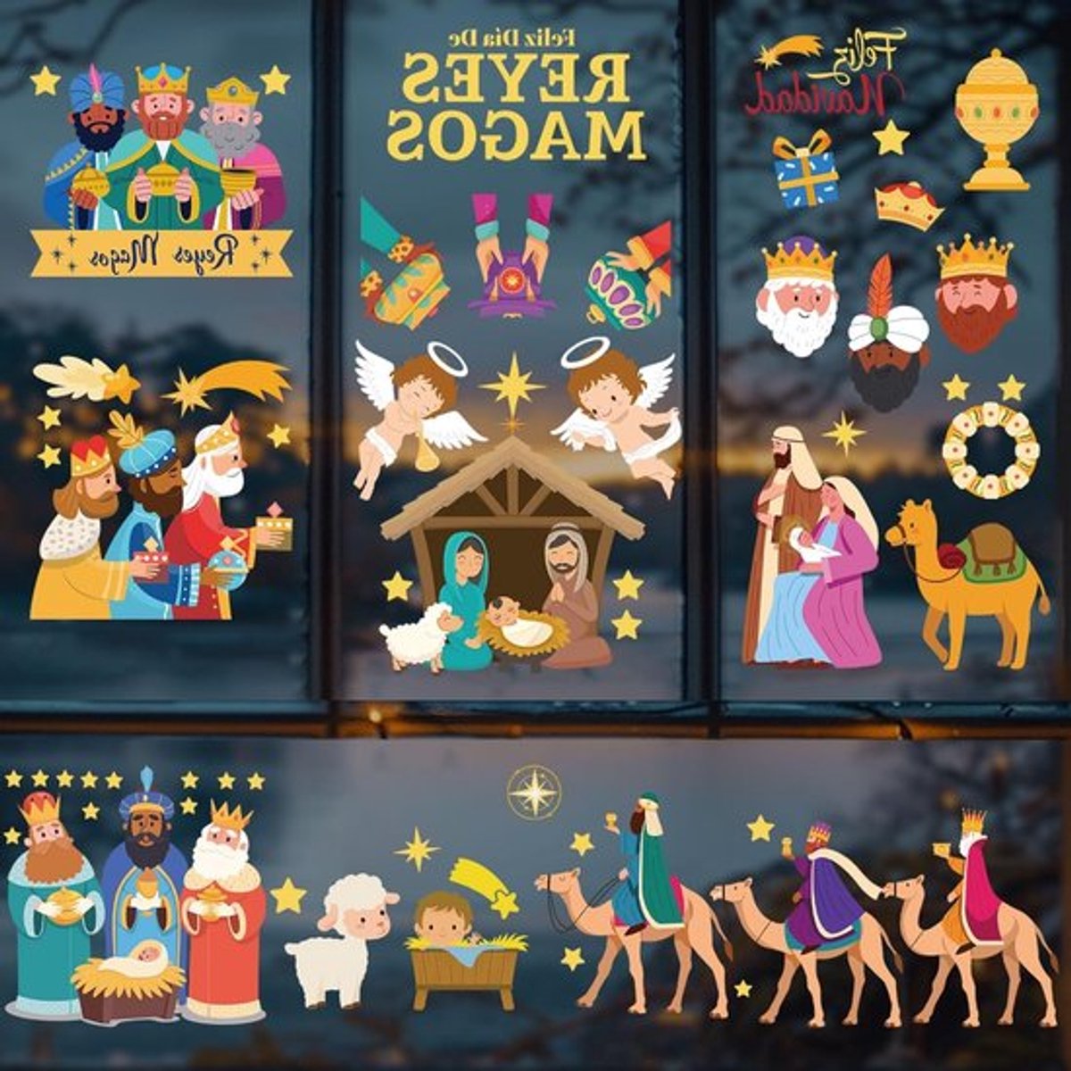 Kerstvensterstickers - 9 vellen met Spaanse kerstdecoratie voor een feestelijke uitstraling