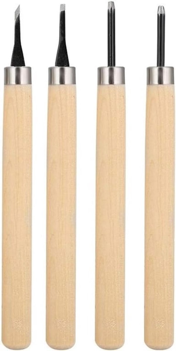 Professionele Houten Houtsnijgereedschap Set met 4 Stukken, Handmatige Puntenslijper en Rubber Stempel voor Carving en Beeldhouwen