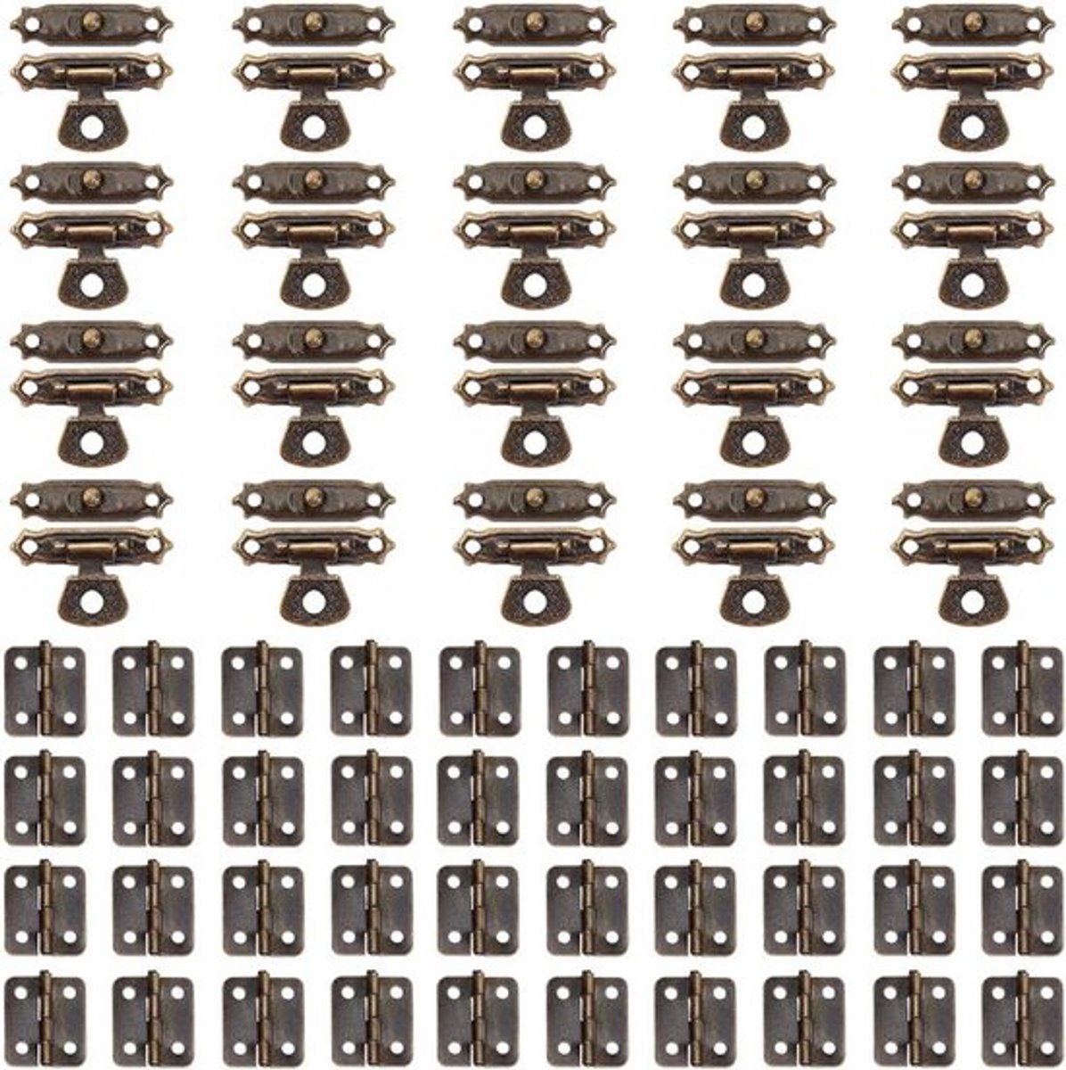 Antieke Mini Scharnieren Set - Retro Sluitingen - 40 Sets - Met 240 Schroeven - Gespen Set voor Kast - Juwelendoos - Geschenkendoos - Geschikt voor Houten Kasten - Vintage - 20 Sets - Gereedschapskist