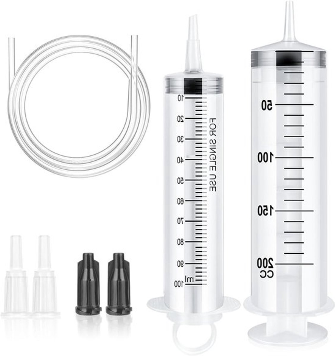 Plastic Spuit 100ml en 200ml, Grote Spuit met 2 Slangen, Voor Olie en Vloeistof Meten in Laboratoria en Wetenschappelijk Gebruik