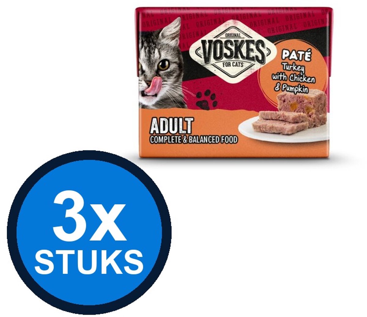 Voskes Voskes Pate Kalkoen Kip & Pompoen - Kattenvoer - 85g