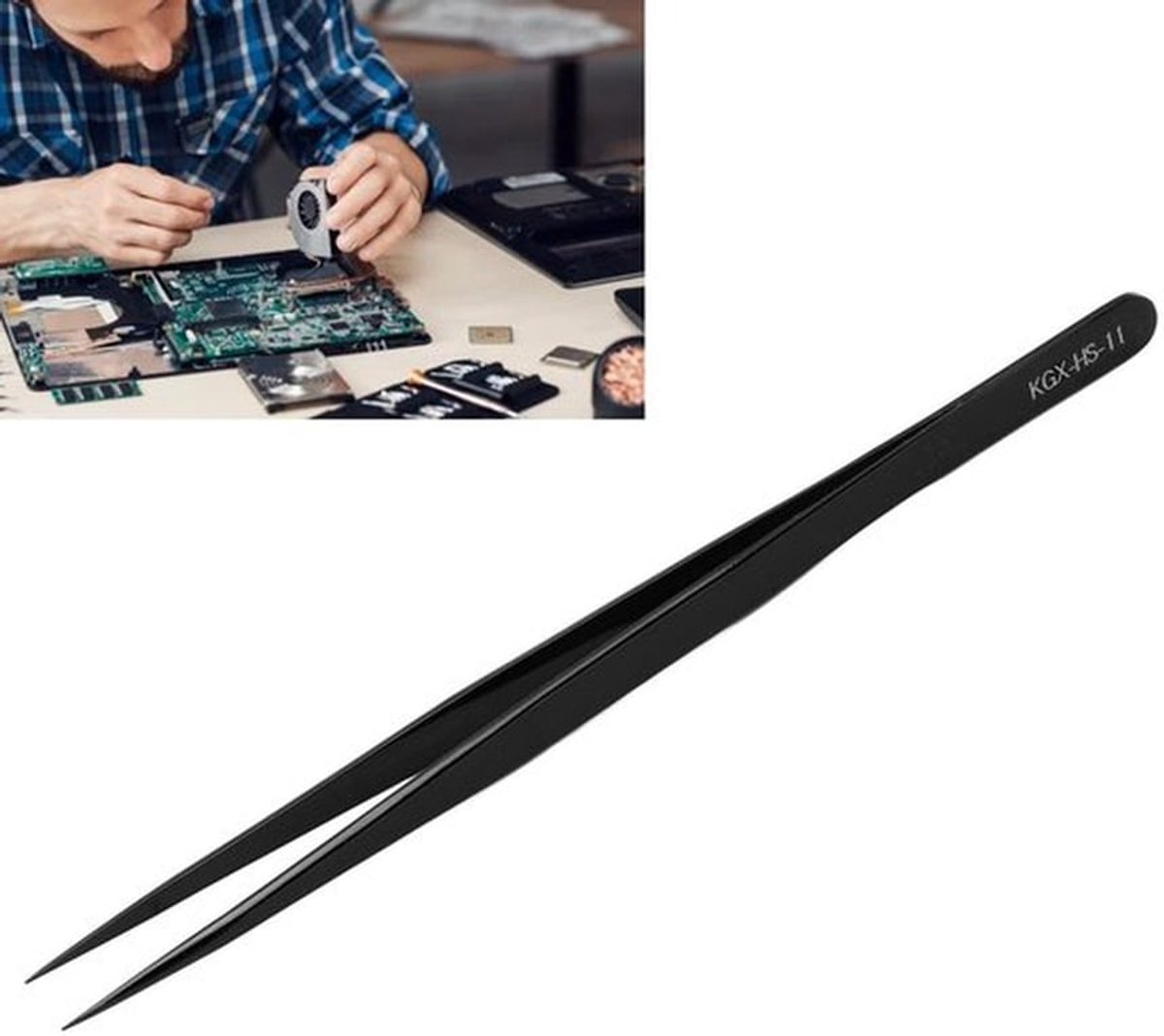 Precisiepincet - Antimagnetische pincet - Lange levensduur - Zwart - Corrosieweerstand - Ideaal voor PC-reparaties - Professioneel gebruik