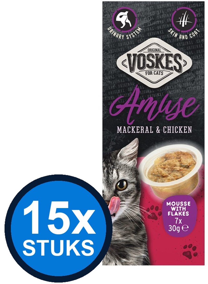 15x Voskes Amuse Mousse Makreel & Kip - Kattensnack - 7x30g