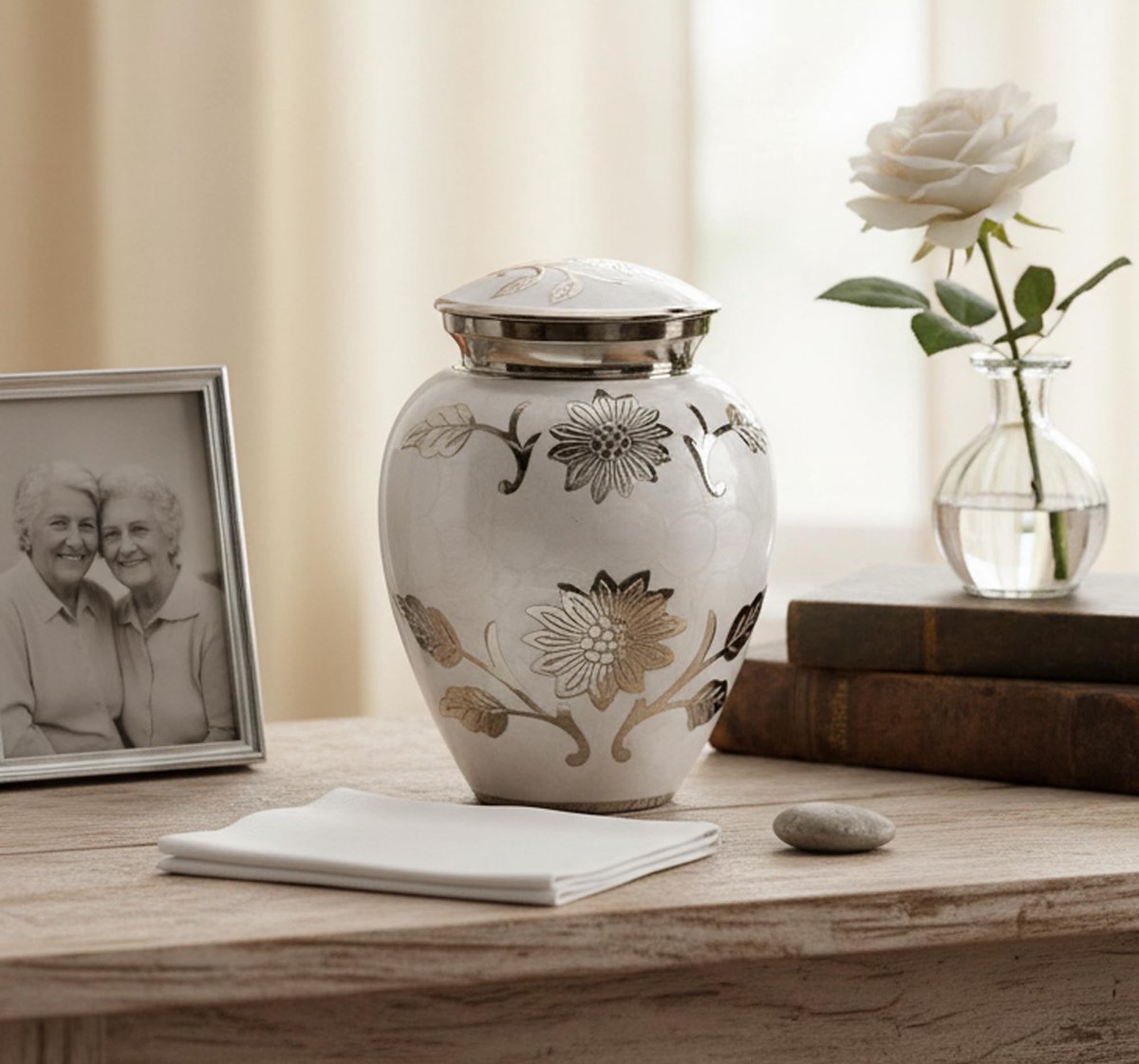 Solidchoice - Crematie Urn van Messing met Witte Afwerking