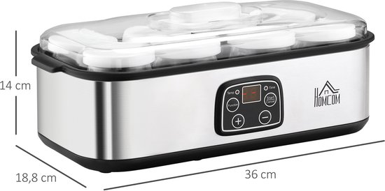 HOMCOM Joghurtbereiter mit 8 Glasbehälter 800-089V90 van Merkloos — afbeelding 4