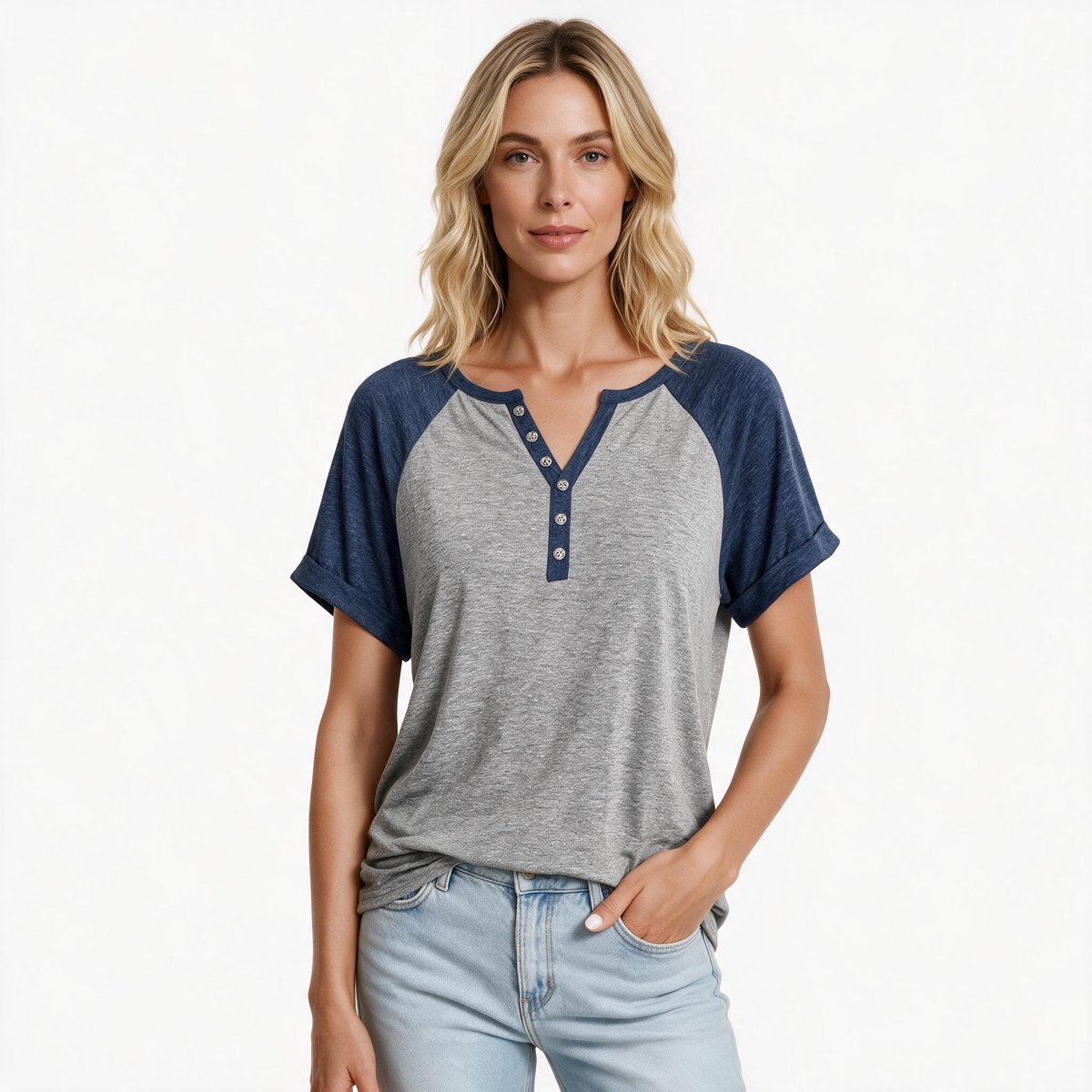 Imily Bela Dames Henley T-shirt met Korte Mouwen