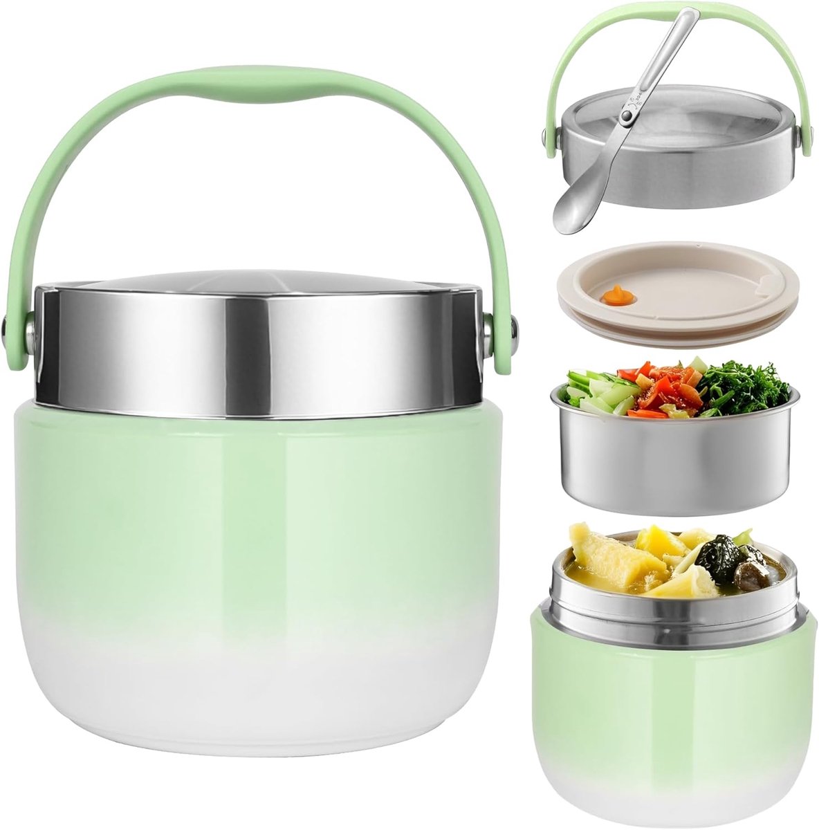 VHV Lunchbox - lunchbox met vakjes - 1200 ml - lunchbox volwassenen - lunchbox kinderen - Met lepel - Lekvrije lunchbox