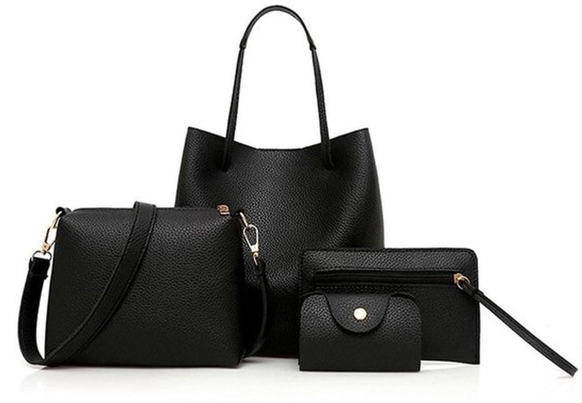 Handtas Set 4 Stuks - Grote Handtas - Schoudertas - Portemonnee Clutch - Kaarthouder - Hoogwaardig Kunstleer - Tote Bag