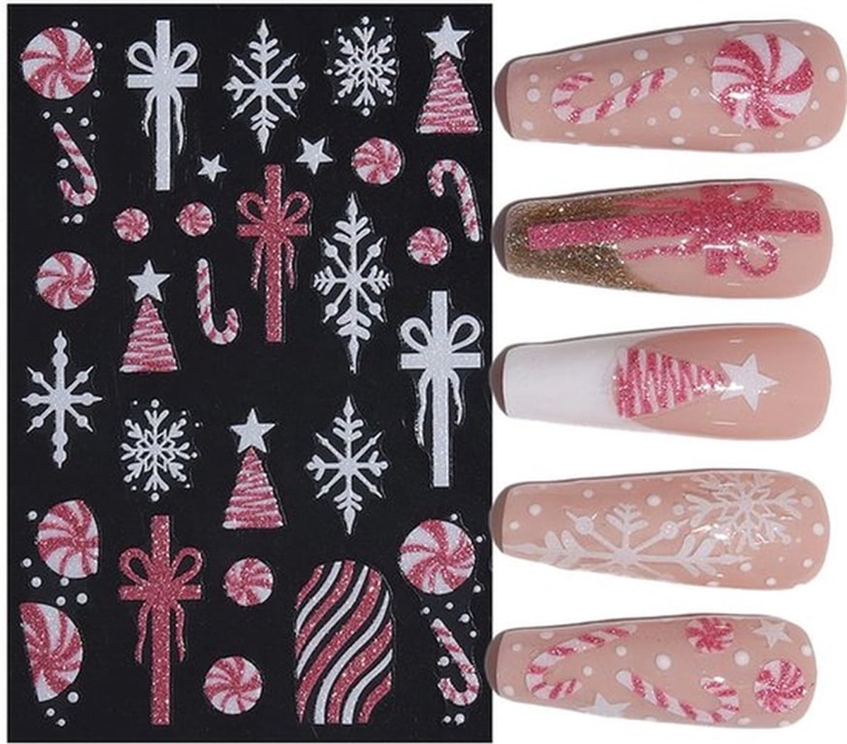 Nagelstickers Kerstmis - 3D-nagelstickers - Nageldecoratie - DIY manicure - 8 vellen - Winter thema - Sneeuwvlokken/kerstballen
