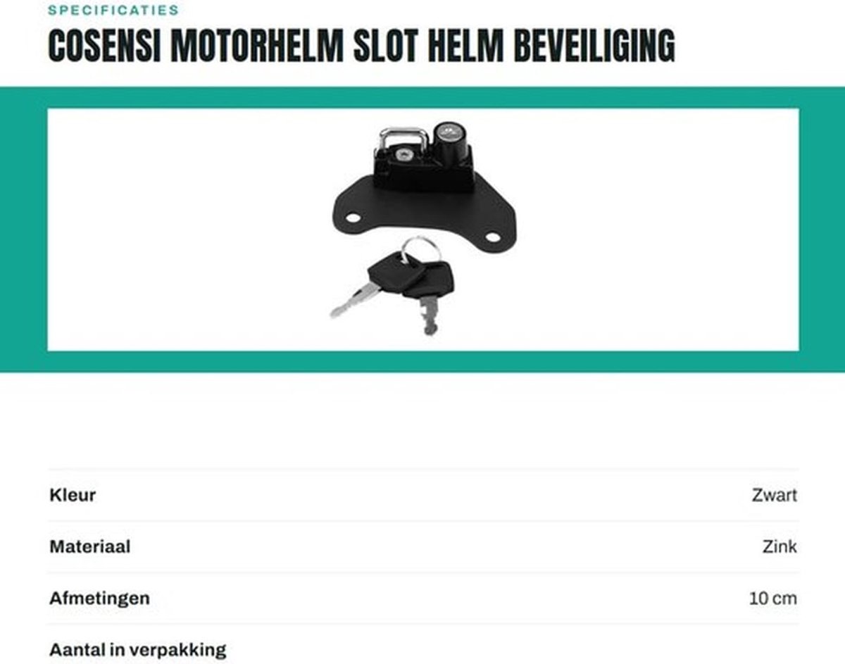 Helm Slot Eenvoudig te Installeren - Motorhelm Slot - Aluminiumlegering - Lichtgewicht - Duurzaam - Compact Ontwerp - Helmslot