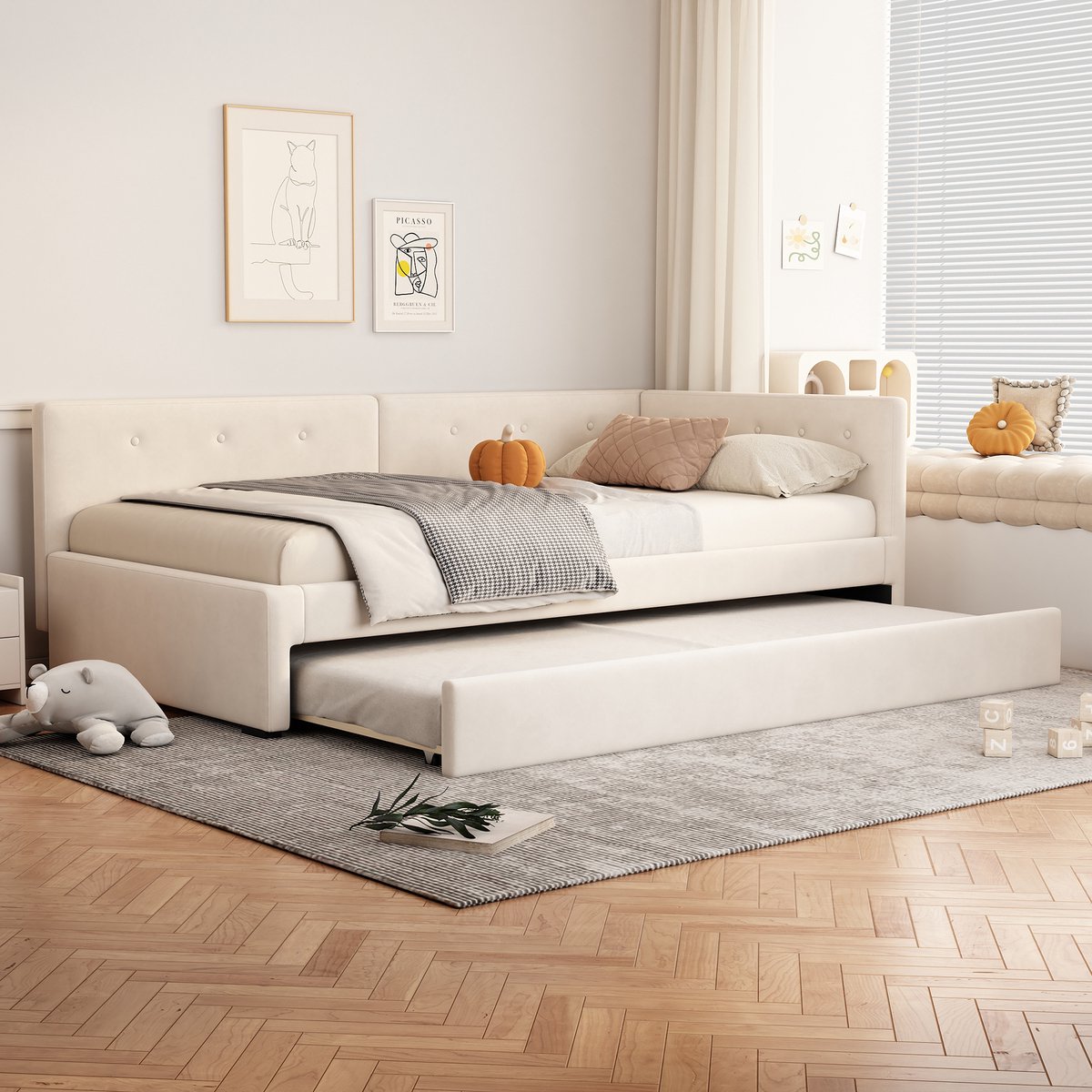 Dagbed 90x200 cm - Uittrekbaar - Sprookjesdesign - Beige