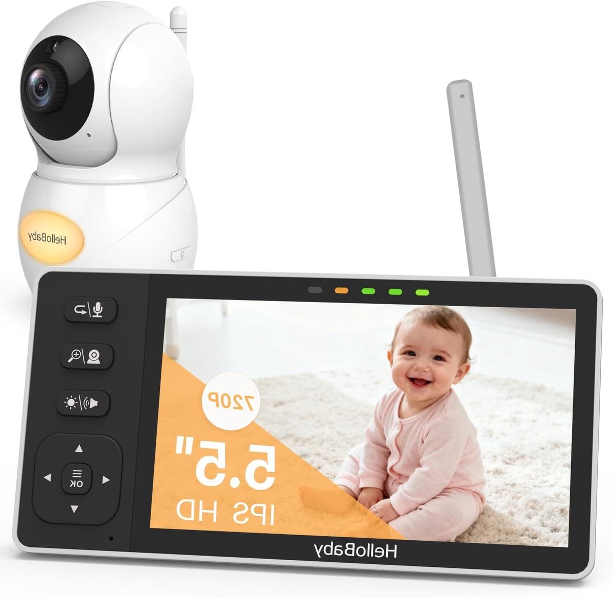 Babyfoon met camera - Babybewaking monitor - Kind in de gaten - Geen wifi nodig - 55 inch scherm - Wit