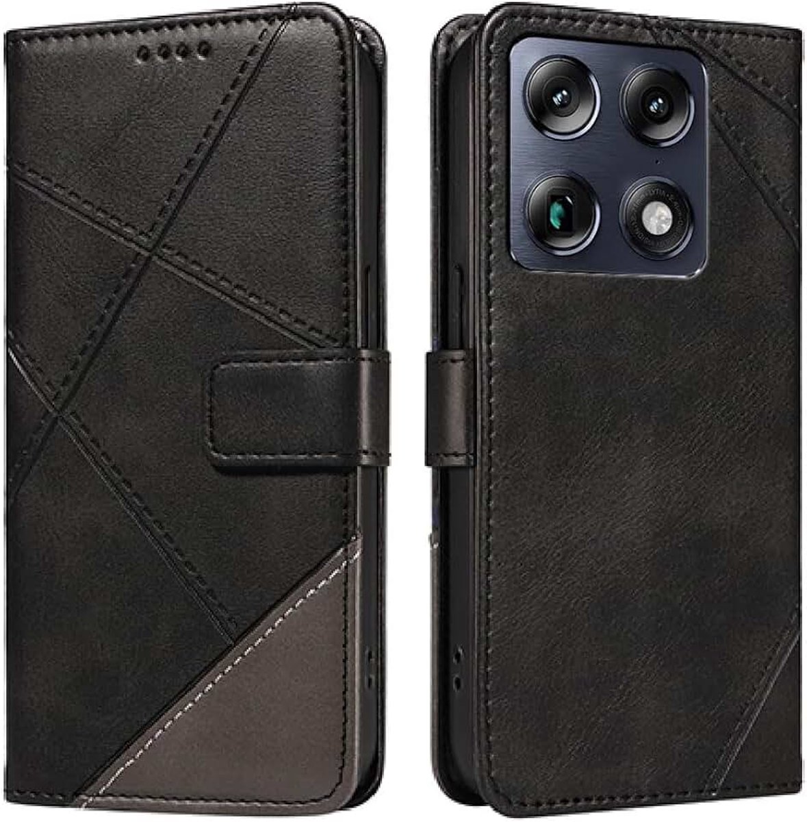 Beschermende hoesje Compatibel met Motorola Signature, PU/TPU Vintage Flip Lederen Schokbestendige Hoes Magnetische Boekstijl Portemonnee Case, Black