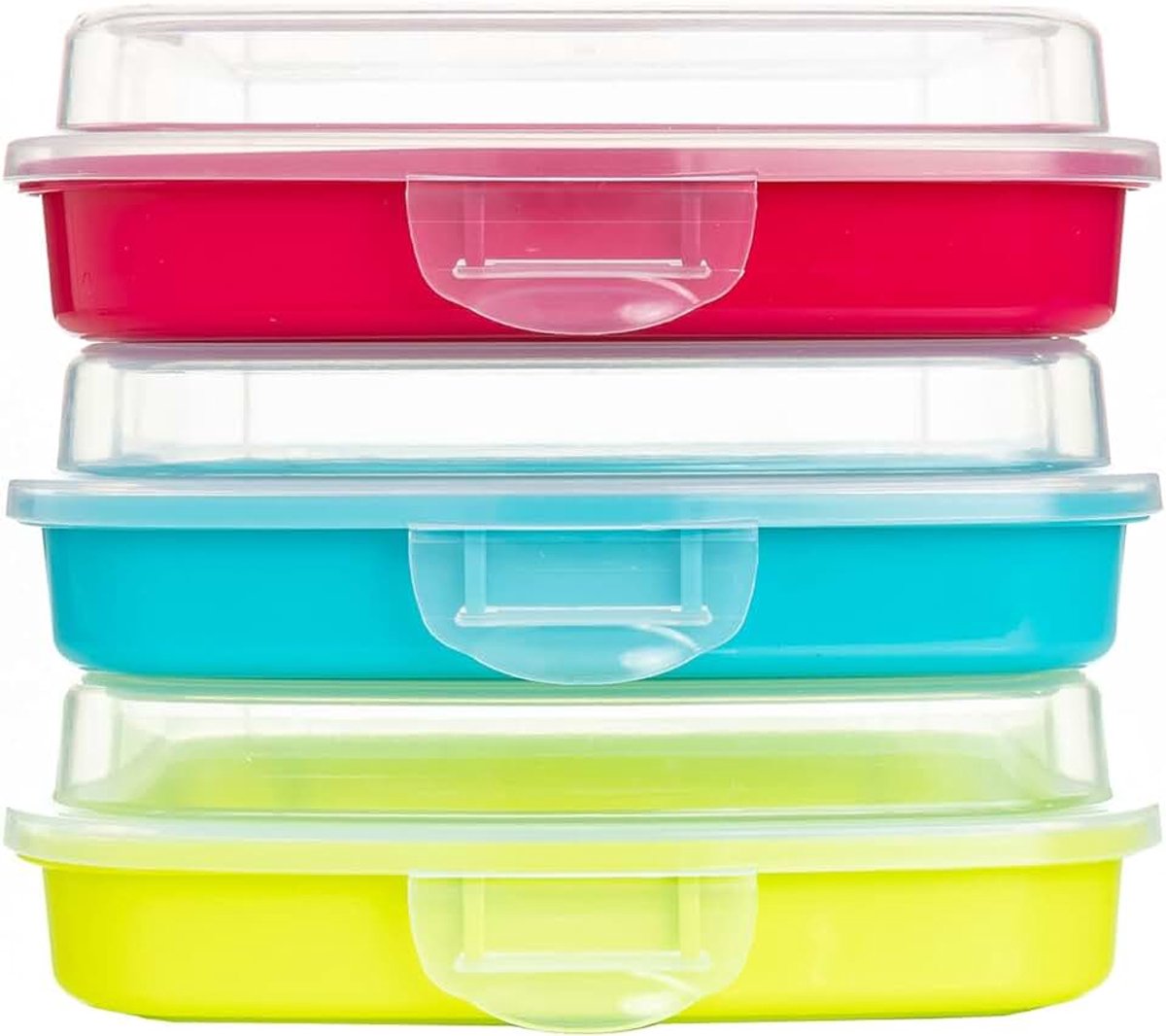 Lunchsandwich-boxen | Broodtrommels voor pauze | 3 stuks | BPA-vrij | Reutilizable | Plástico | Resistente | 14,8x14,8x4,25cm | Ideaal voor school, universiteit en werk