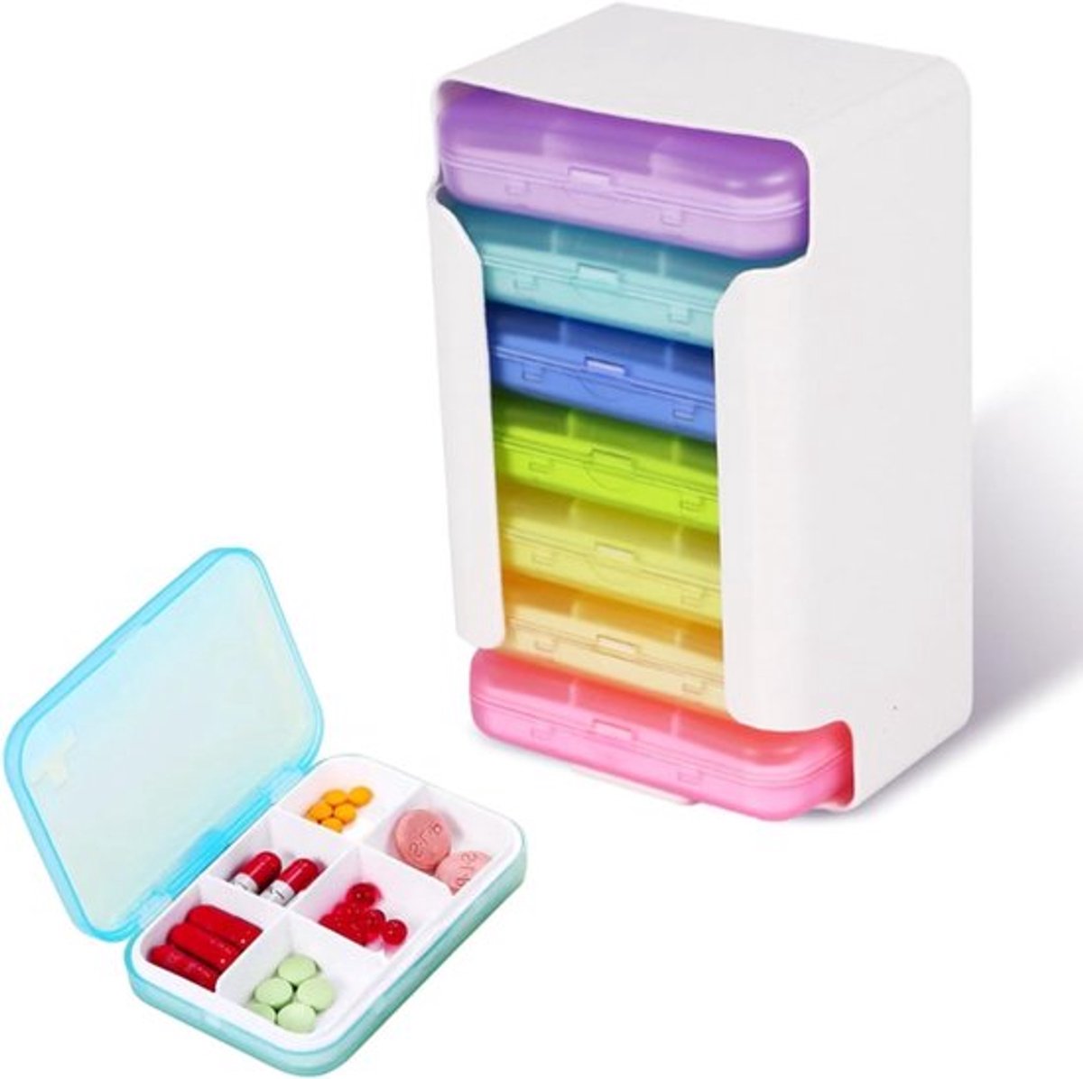 Wekelijkse Pillenorganizer voor 7 dagen, persoonlijke pillendozen met duidelijke weekmarkering, handig en compact voor thuis of onderweg