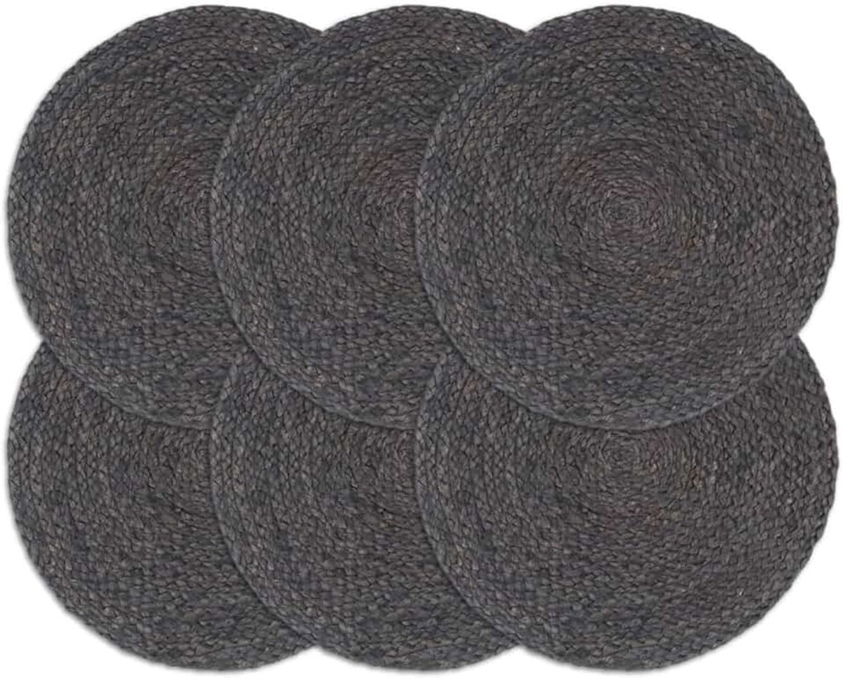 Placemats van jute set van 6 donkergrijs 38 cm - handgemaakt, zacht en comfortabel Model133837