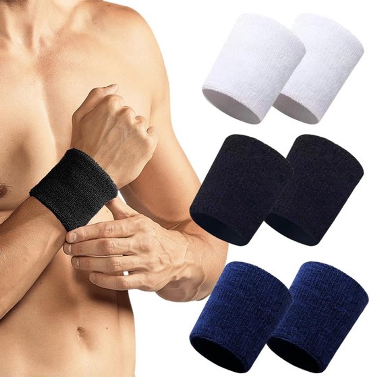 Dailygoody - Fitness-sportarmbanden - Zweetbestendig - Elastisch - Zwart, Wit, Marineblauw - Voor hardlopen, voetbal en basketbal - Geschikt voor volw