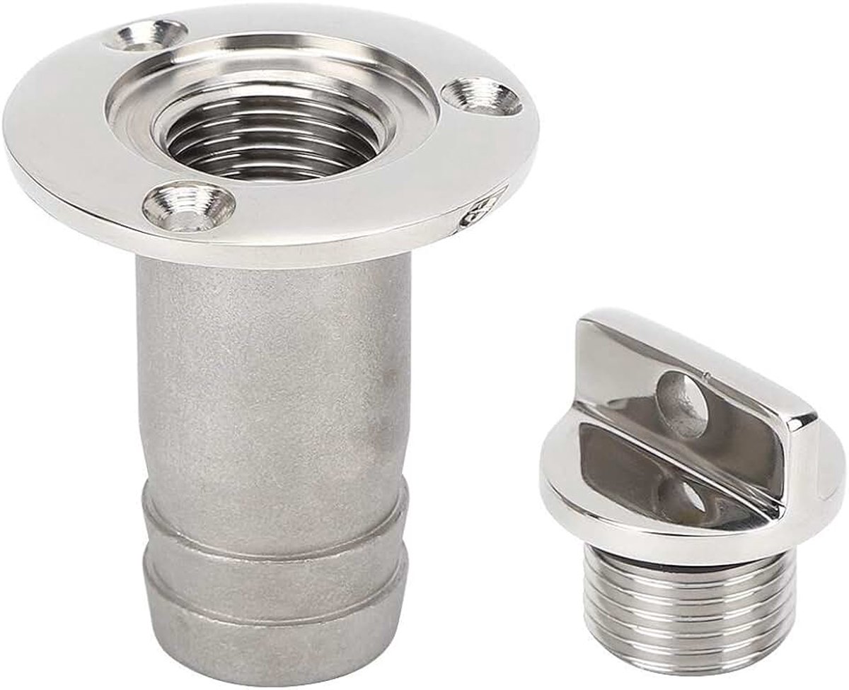 Aftapplug, 316 roestvrijstalen ovale garboard aftapplug ventilatie connector montage boten onderdelen, 17,5 mm / 0,7 inch mondstuk binnendiameter