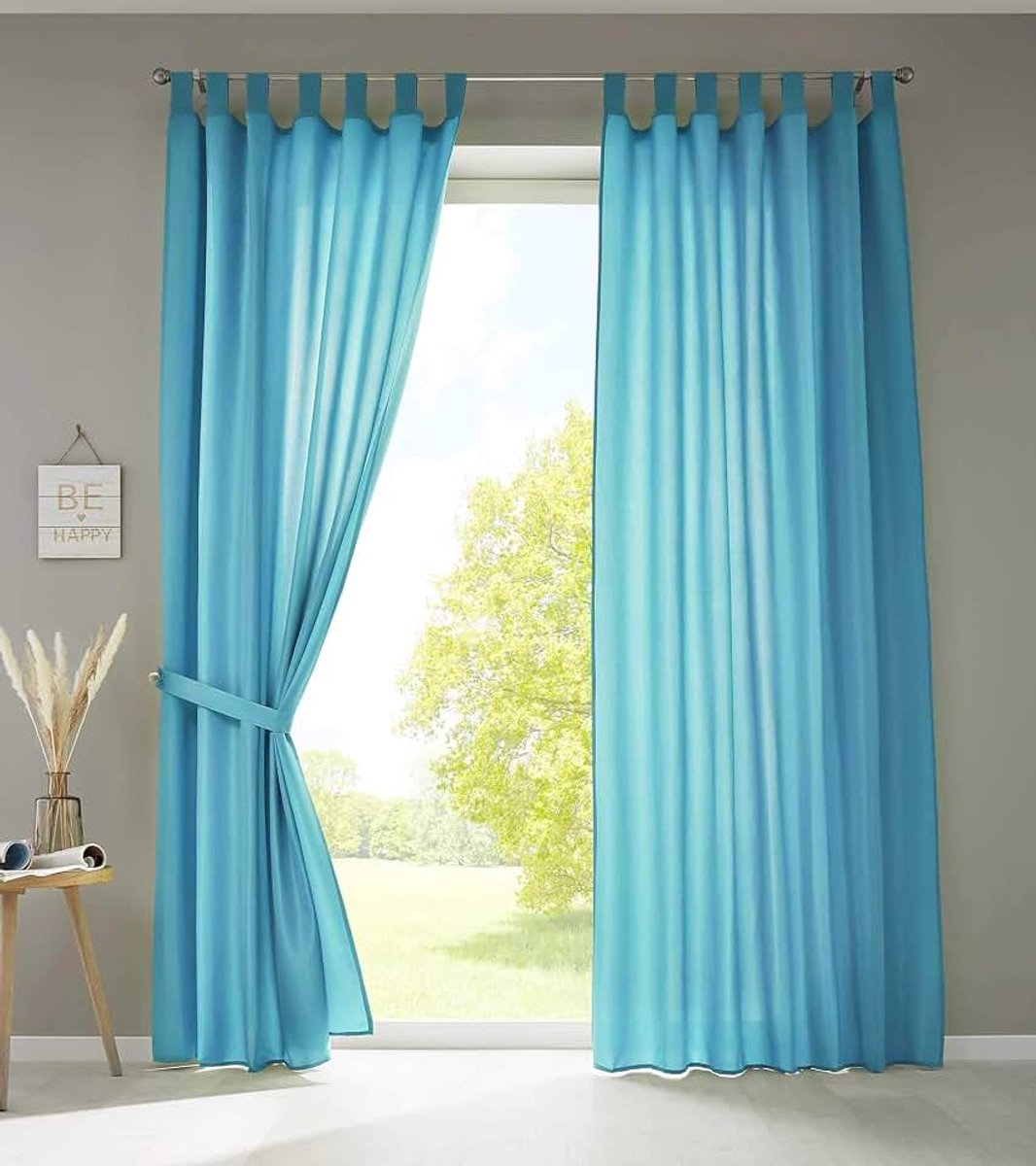 2-delige set gordijnen sjaal lussen »Berlin« HxB 225x140 cm turquoise ondoorzichtig microsatijn lichtdoorlatend plooiband effen mat, 20400N2