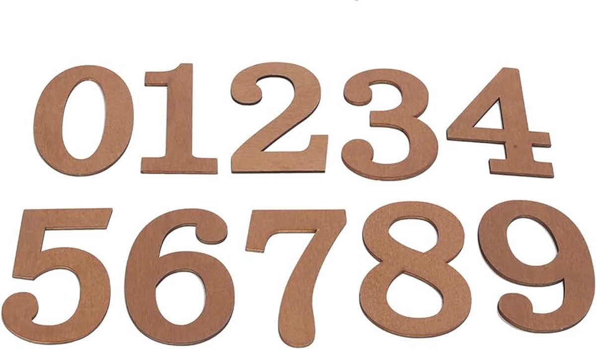 Houten cijfers, 10 stuks 0 tot 9 onafgewerkte houten cijfers decoratieve stickers accessoires voor voor briefbord muurdecoratie DIY geverfd educatief