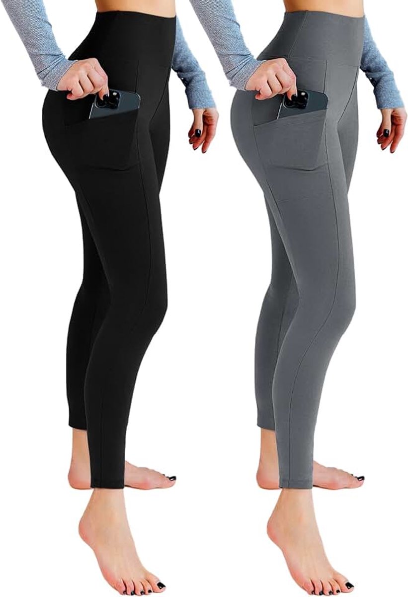 Leggings voor dames, hoge taille, ondoorzichtige leggings met zakken voor work-out, sport, yoga, hardlopen, 2 stuks