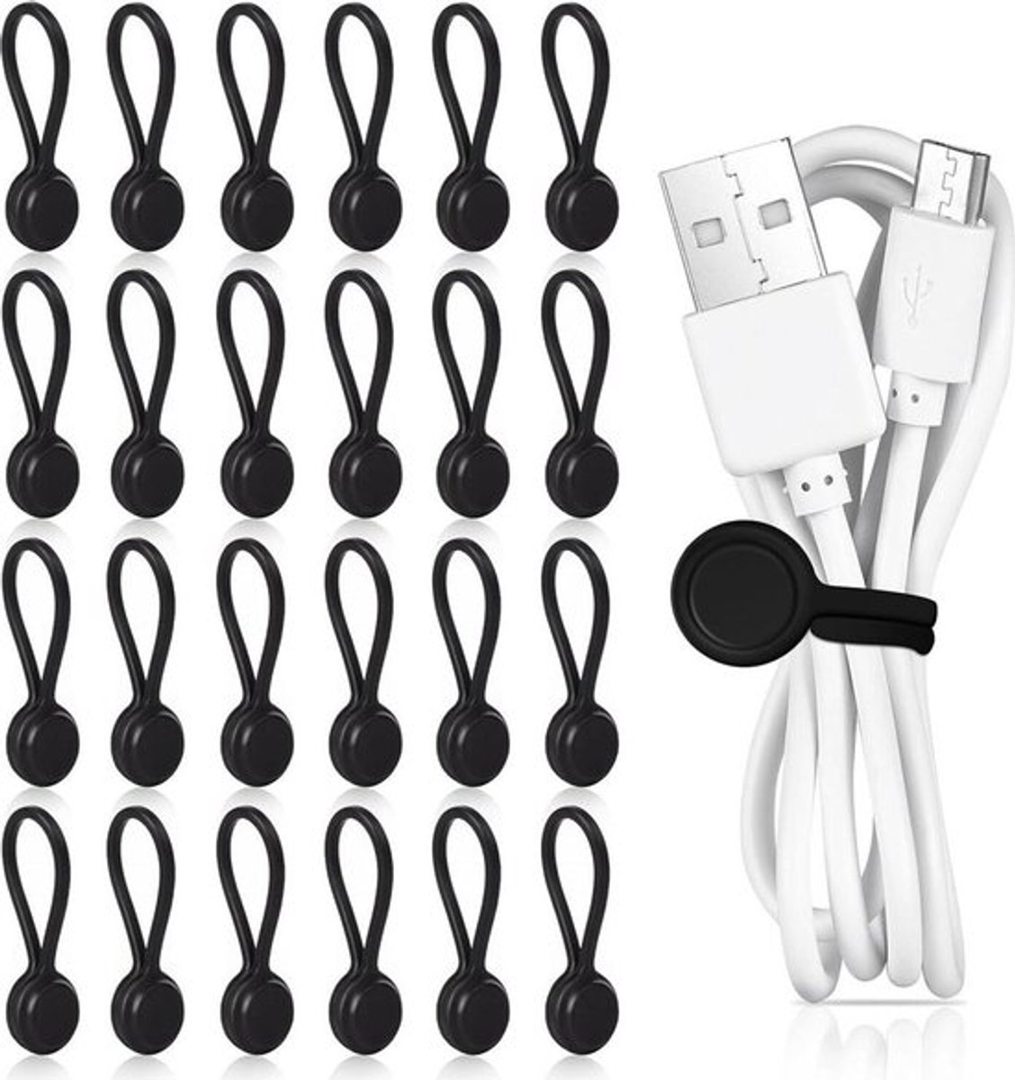 Magnetische kabelbinders (24 stuks), herbruikbaar en veelzijdig – Geschikt voor koptelefoons, USB- en andere kabels, pennen, enz.