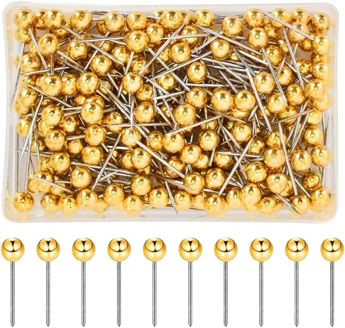 Ronde kop naalden ca. 200 landkaarten punaises 4 mm x 15 mm voor kurkprikbord, punaises, kurknagels, spelden (goud)