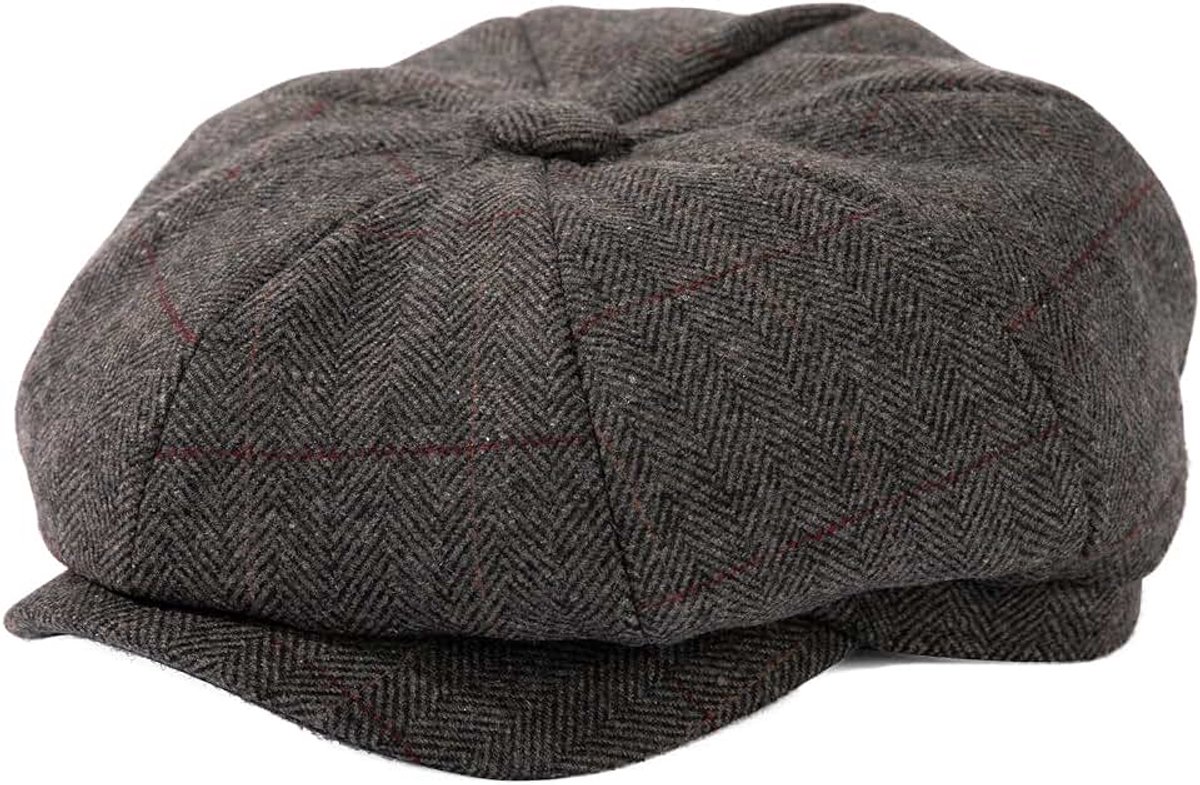 Platte pet, heren, 8 panelen, Peaky visgraat, tweed, retro, platte pet, Gatsby Cap