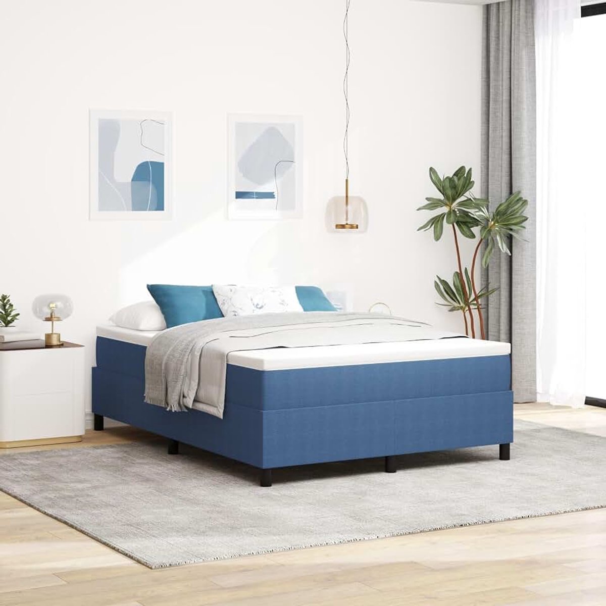 Frames, matrassen, hoofdeinden, treeplanken en onderdelen, boxspring bed blauw 140x200 cm corduroy stof