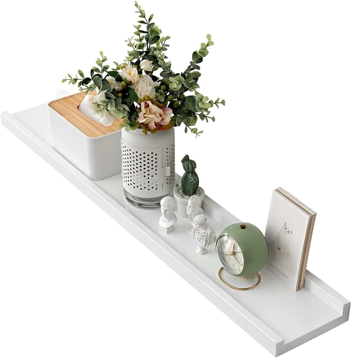Zwevende plank, wit, 50 cm, eikenhout, fotoplank, wandmontage, kruidenrek, decoratieve wandplank, radiatorplank, eenvoudig te installeren, slaapkamer