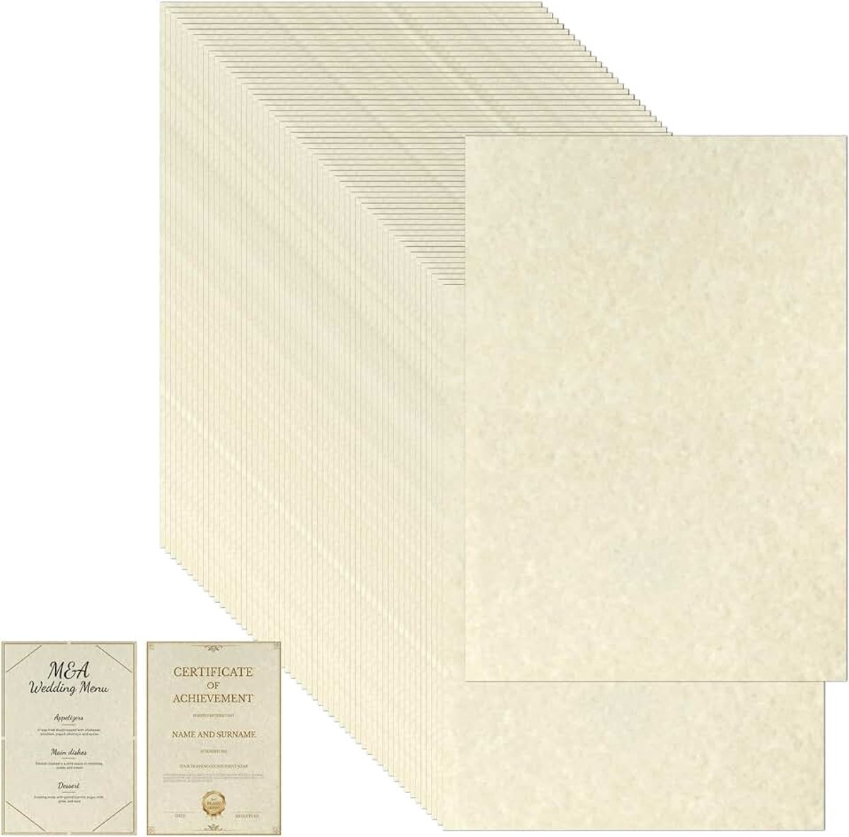 Perkamentpapier - A4 blanco dubbelzijdig bedrukt perkamentpapier, ivoor antiek gestructureerd, voor certificaten, diploma's